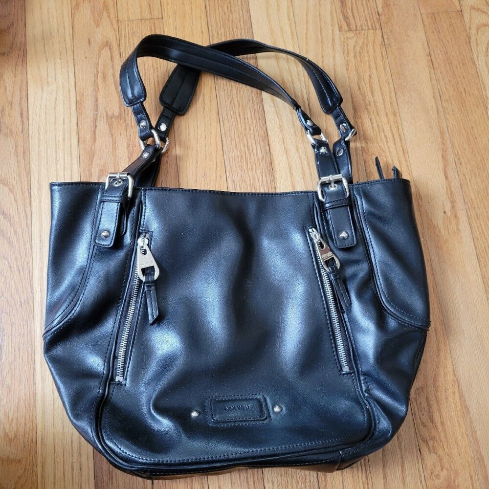 NIne West Handbag Shoulderbag Black Leopard Zippers